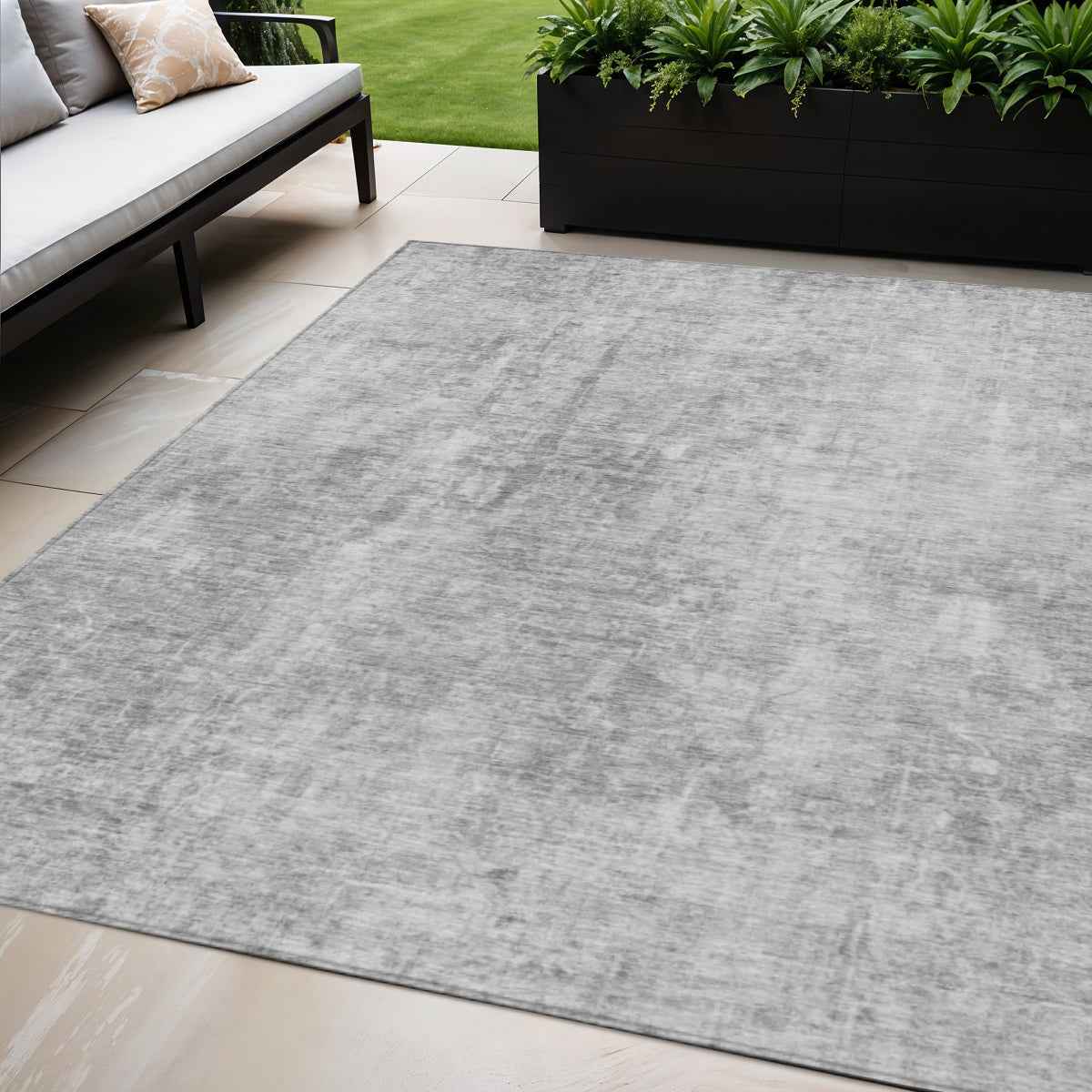 5' X 8' Gray Silver And Charcoal Abstract Washable Indoor Outdoor Area Rug