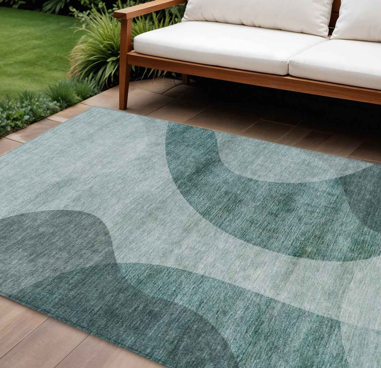 9' X 12' Green And Sage Abstract Washable Indoor Outdoor Area Rug