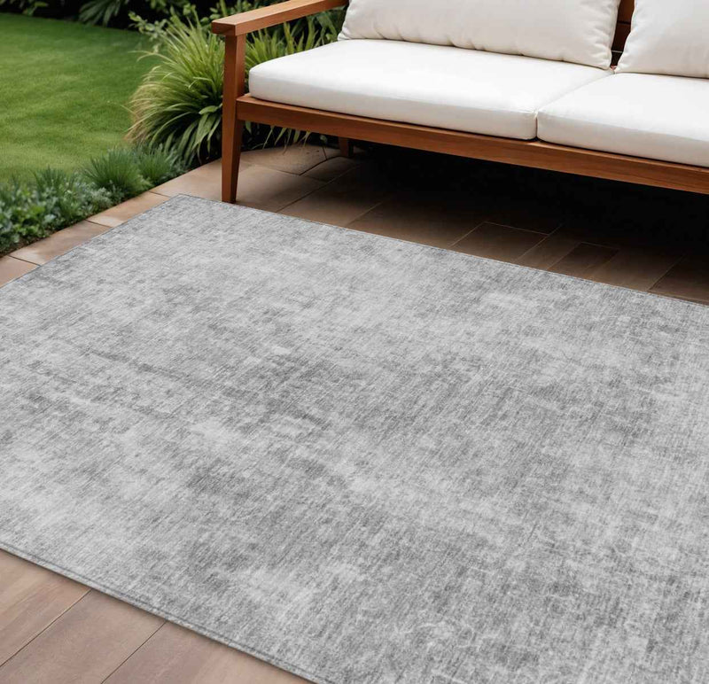 9' X 12' Gray Silver And Charcoal Abstract Washable Indoor Outdoor Area Rug