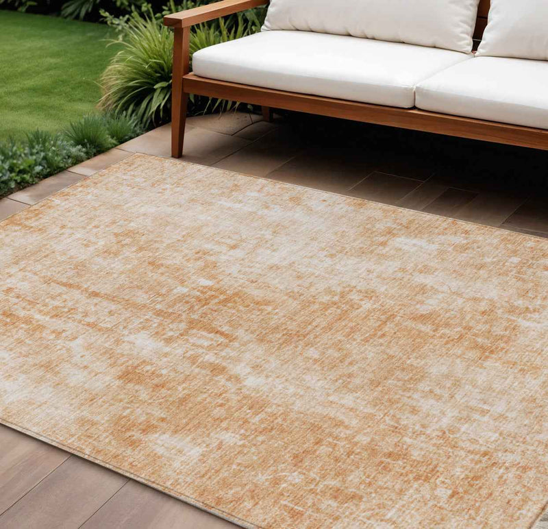 8' X 10' Terra Cotta Copper And Ivory Abstract Washable Indoor Outdoor Area Rug