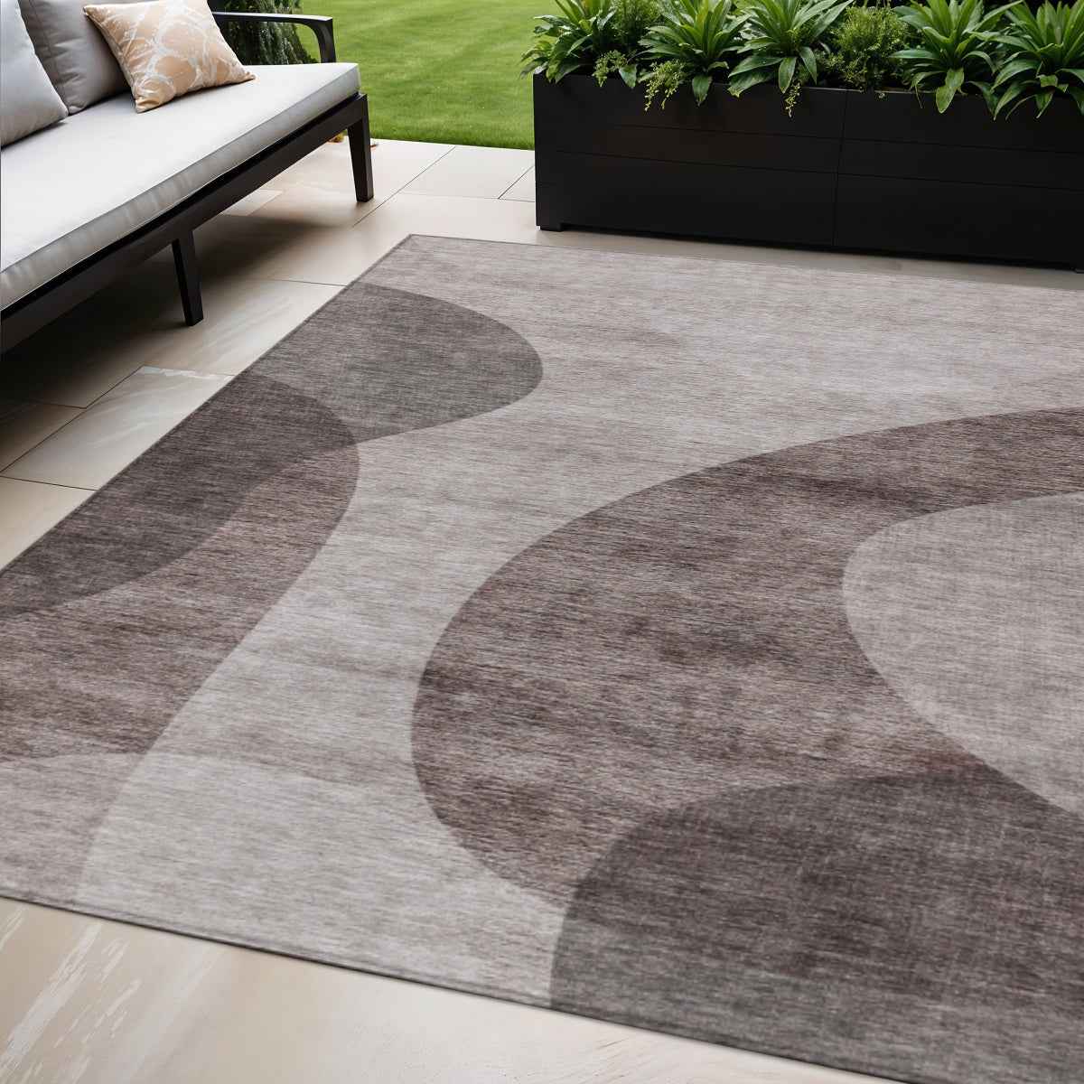 5' X 8' Brown Taupe And Beige Abstract Washable Indoor Outdoor Area Rug