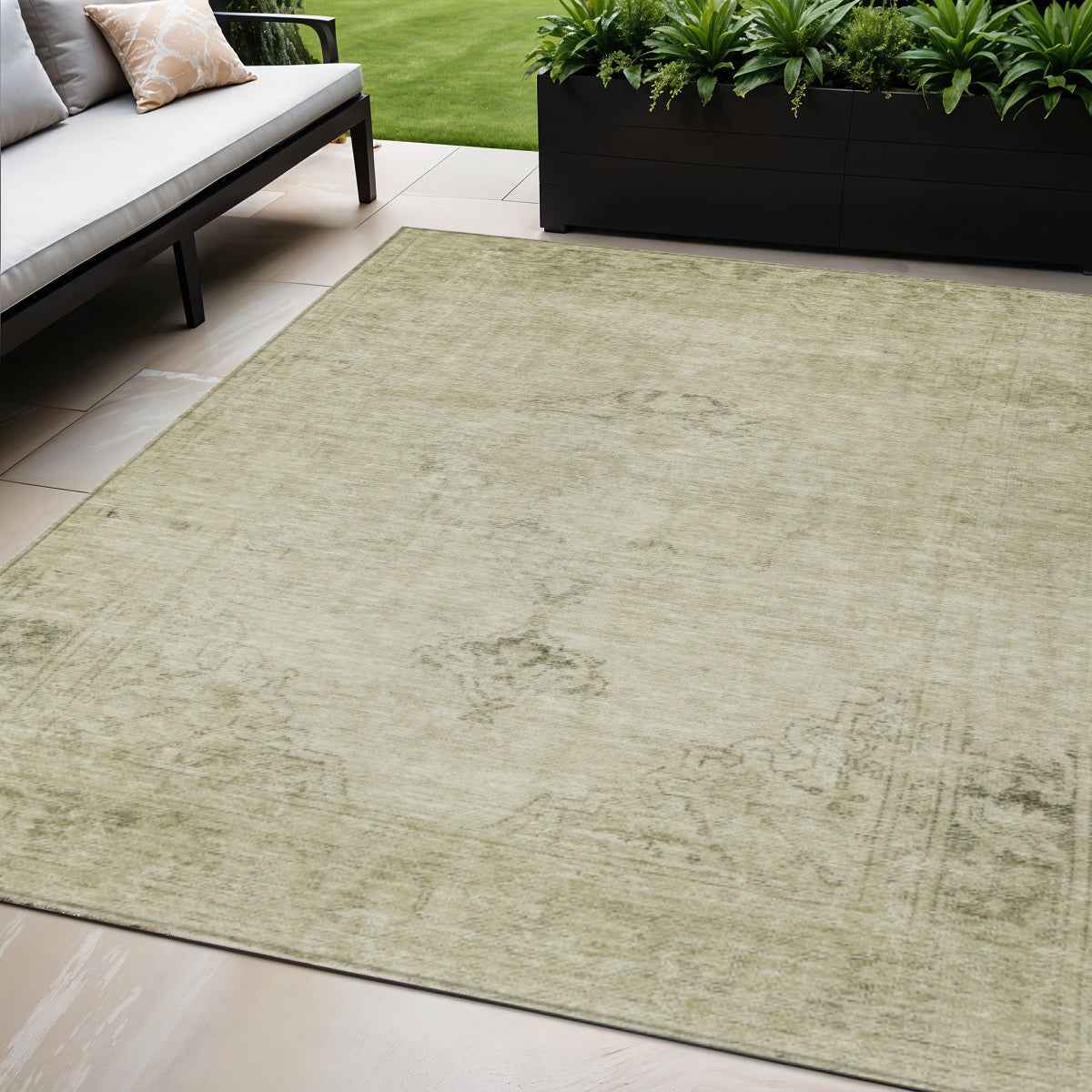 5' X 8' Beige Taupe And Brown Oriental Washable Indoor Outdoor Area Rug