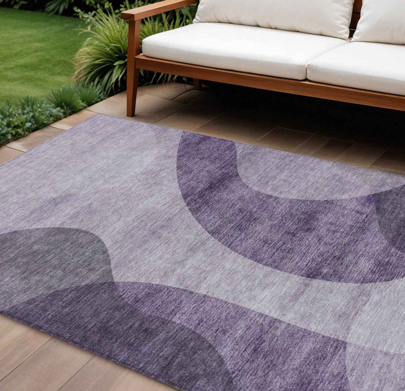10' X 14' Purple Lavender And Eggplant Abstract Washable Indoor Outdoor Area Rug