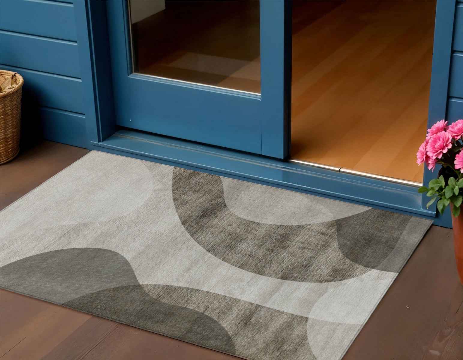 3' X 5' Taupe Beige And Chocolate Abstract Washable Indoor Outdoor Area Rug