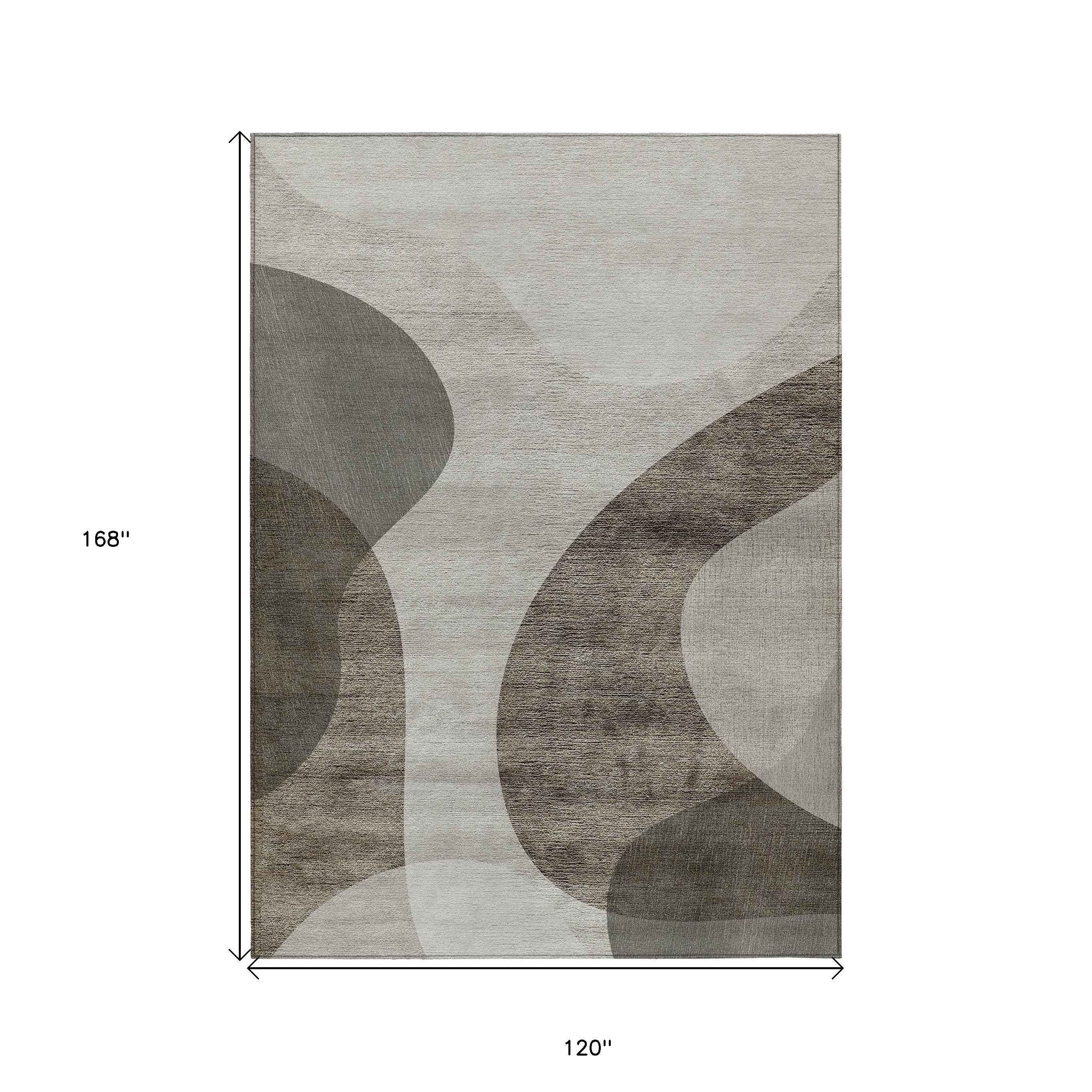 10' X 14' Taupe Beige And Chocolate Abstract Washable Indoor Outdoor Area Rug