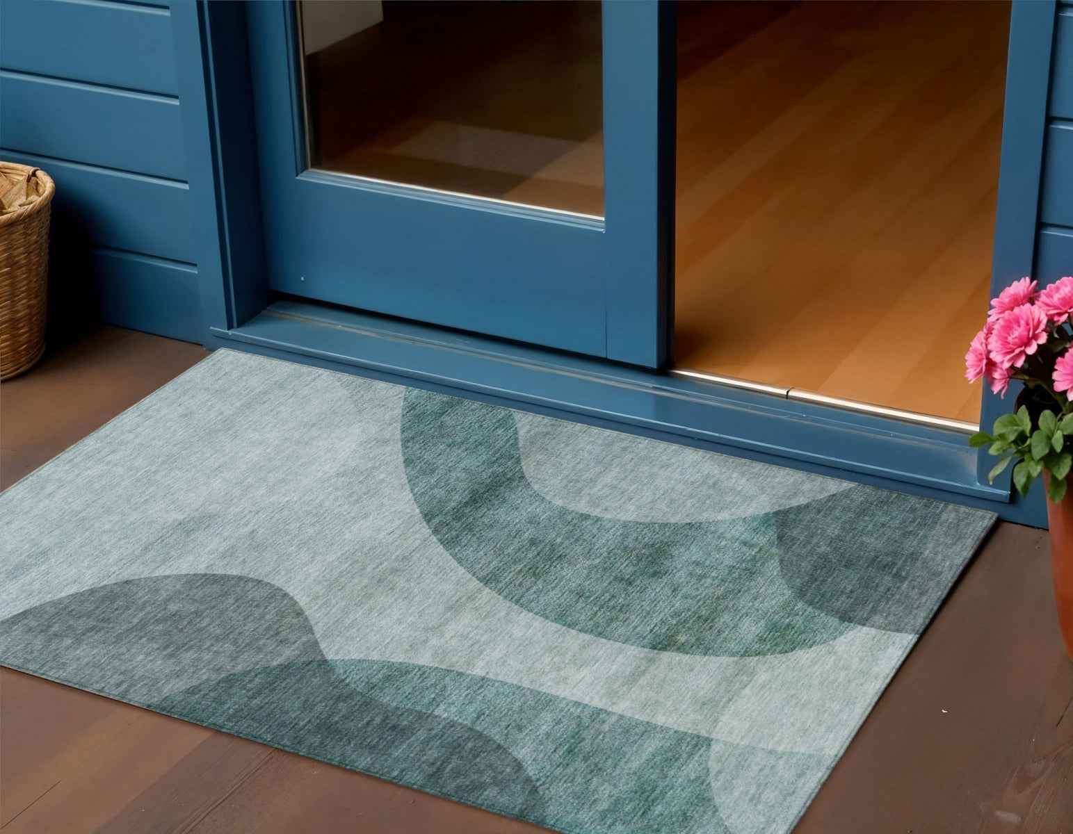 3' X 5' Green And Sage Abstract Washable Indoor Outdoor Area Rug