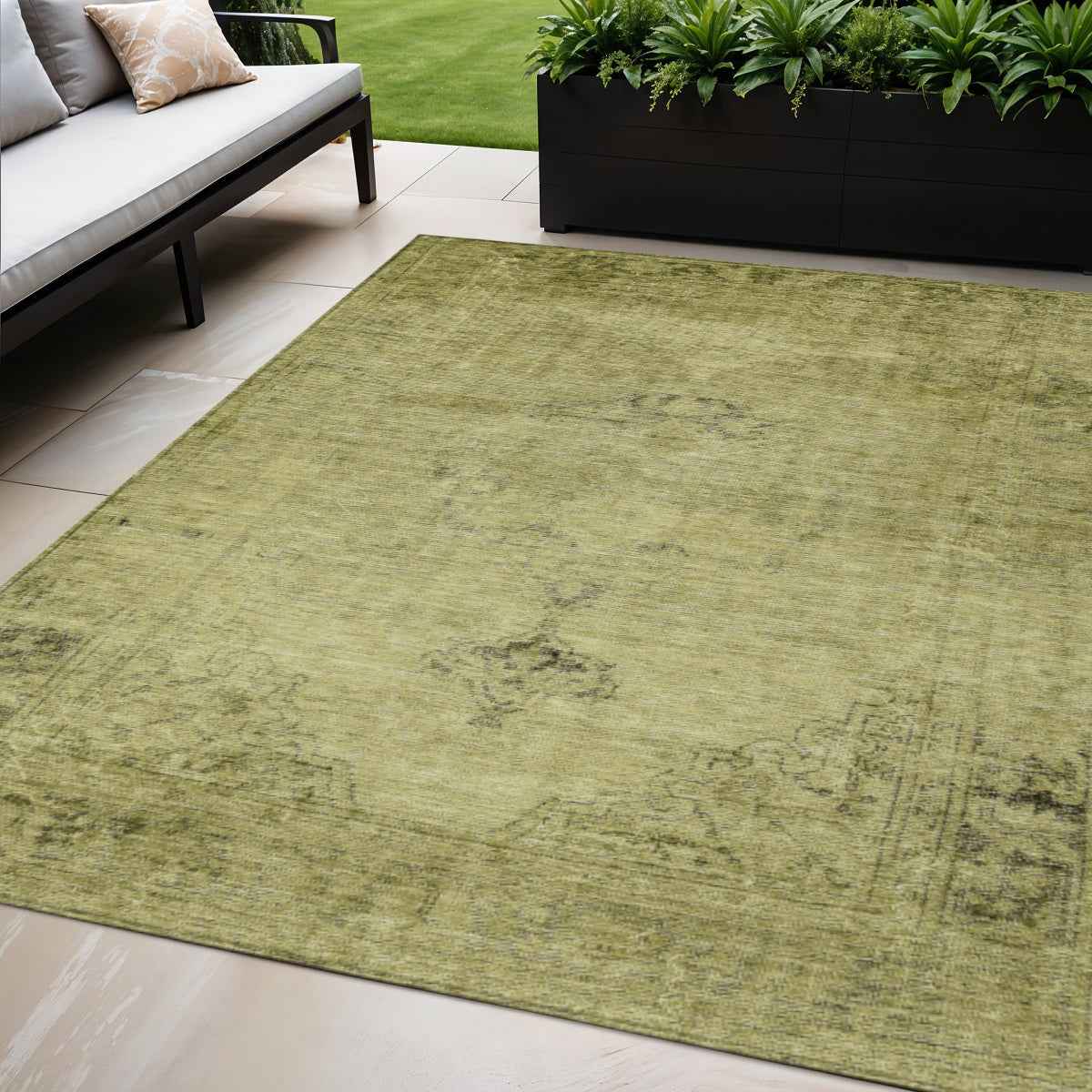 5' X 8' Khaki Brown And Taupe Oriental Washable Indoor Outdoor Area Rug