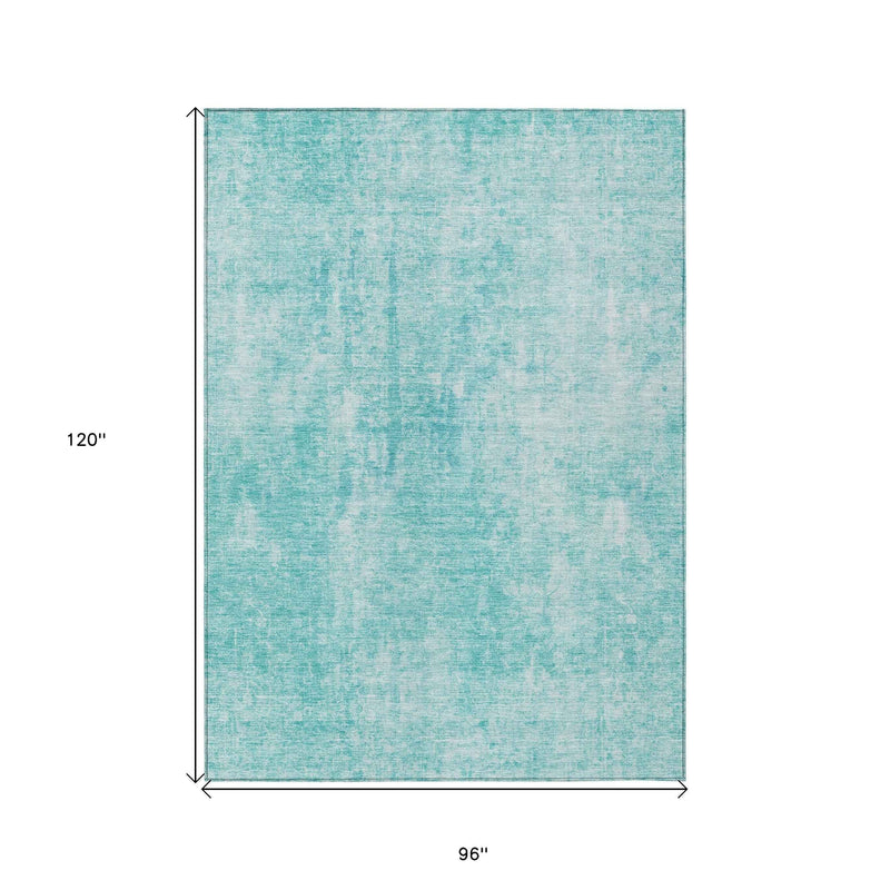 8' X 10' Teal Blue And Ivory Abstract Washable Indoor Outdoor Area Rug