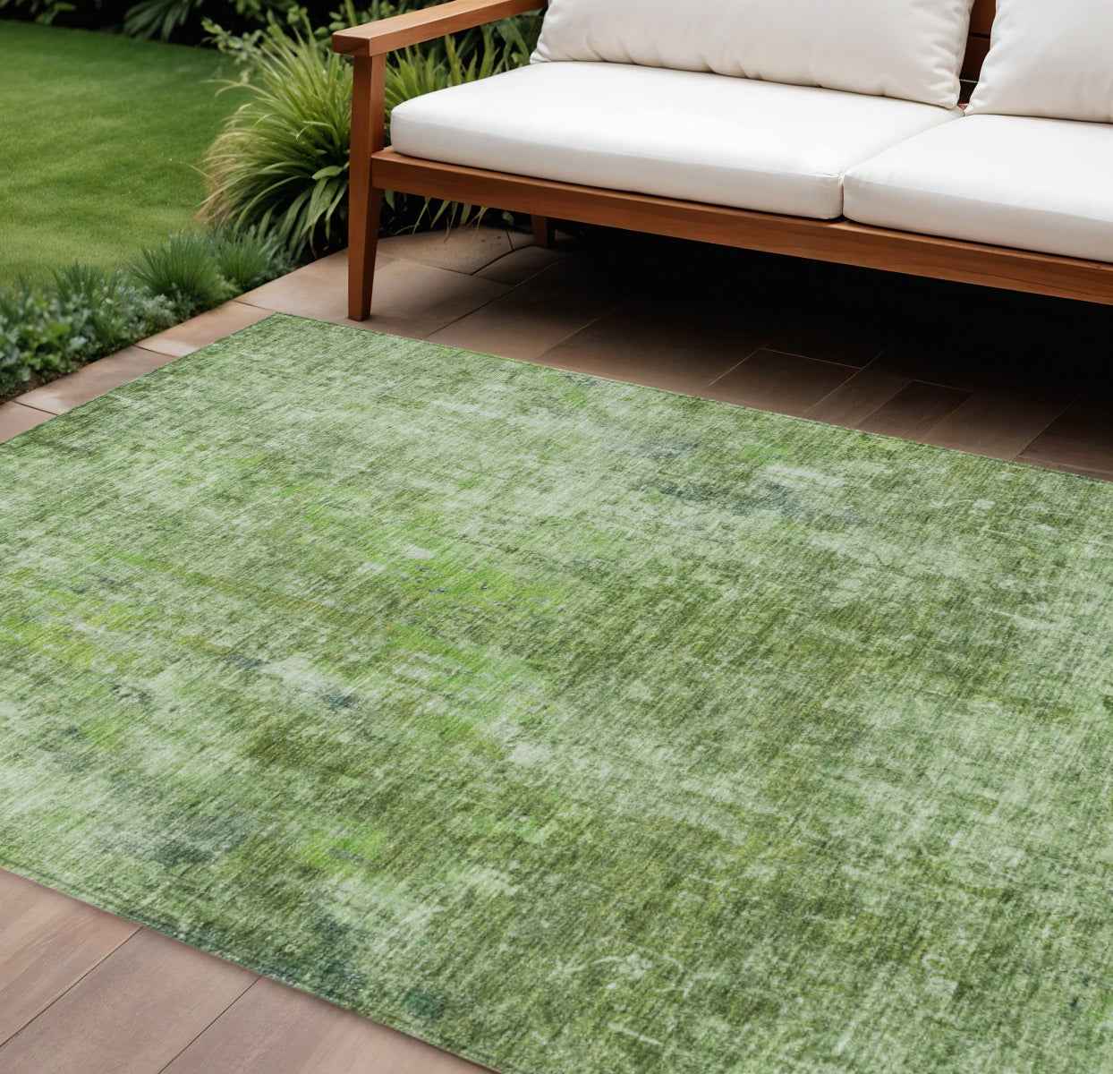 8' X 10' Olive Green And Artichoke Green Abstract Washable Indoor Outdoor Area Rug