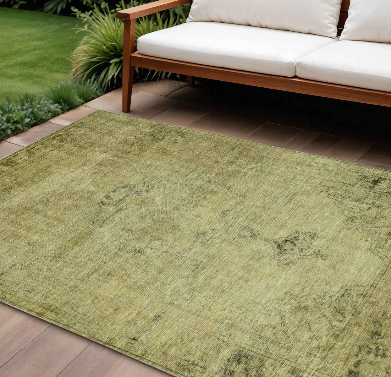8' X 10' Khaki Brown And Taupe Oriental Washable Indoor Outdoor Area Rug