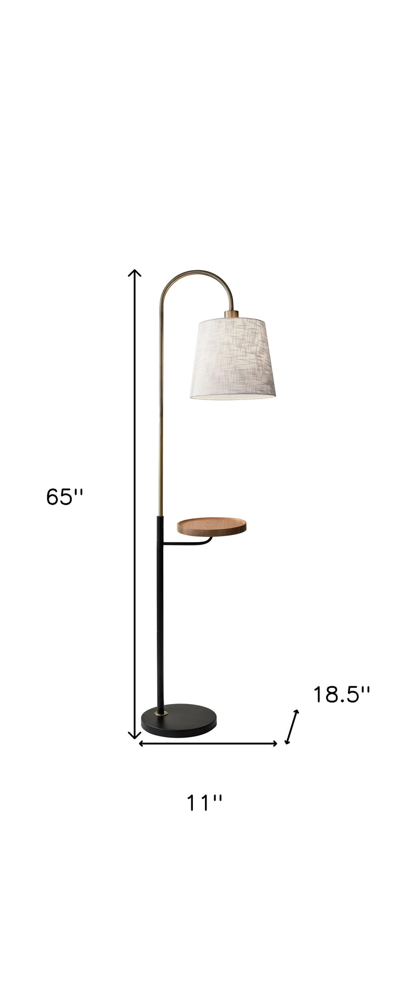 65" Black And Brass Tray Table USB Floor Lamp With Wood Shelf - Lighting