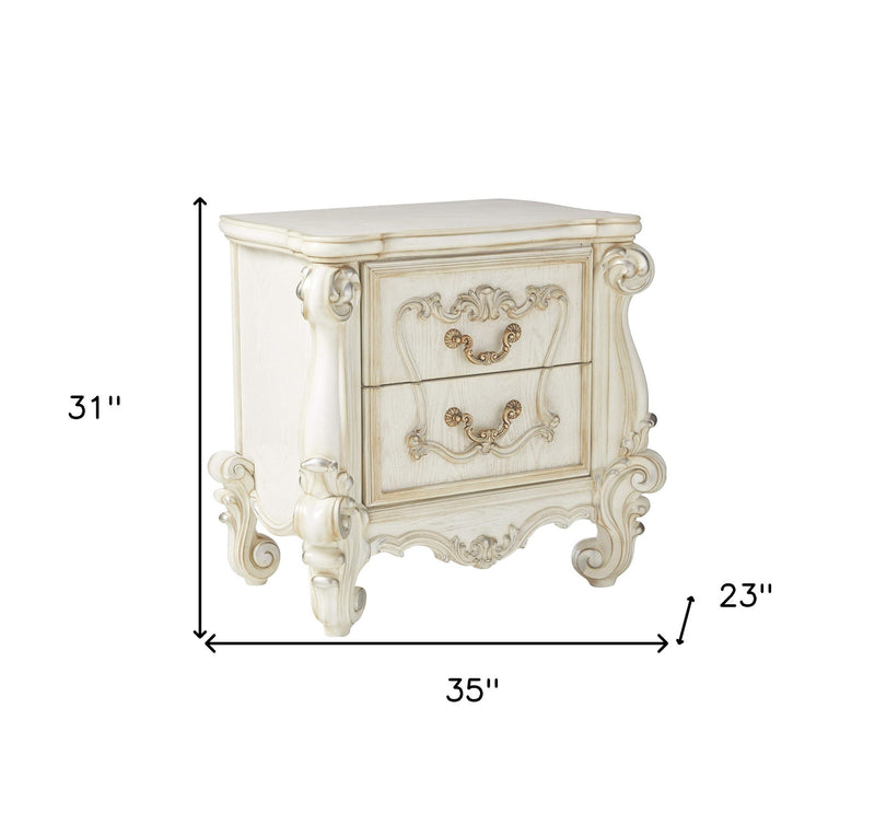 31" White Wood Two Drawer Nightstand - Bed & Bath