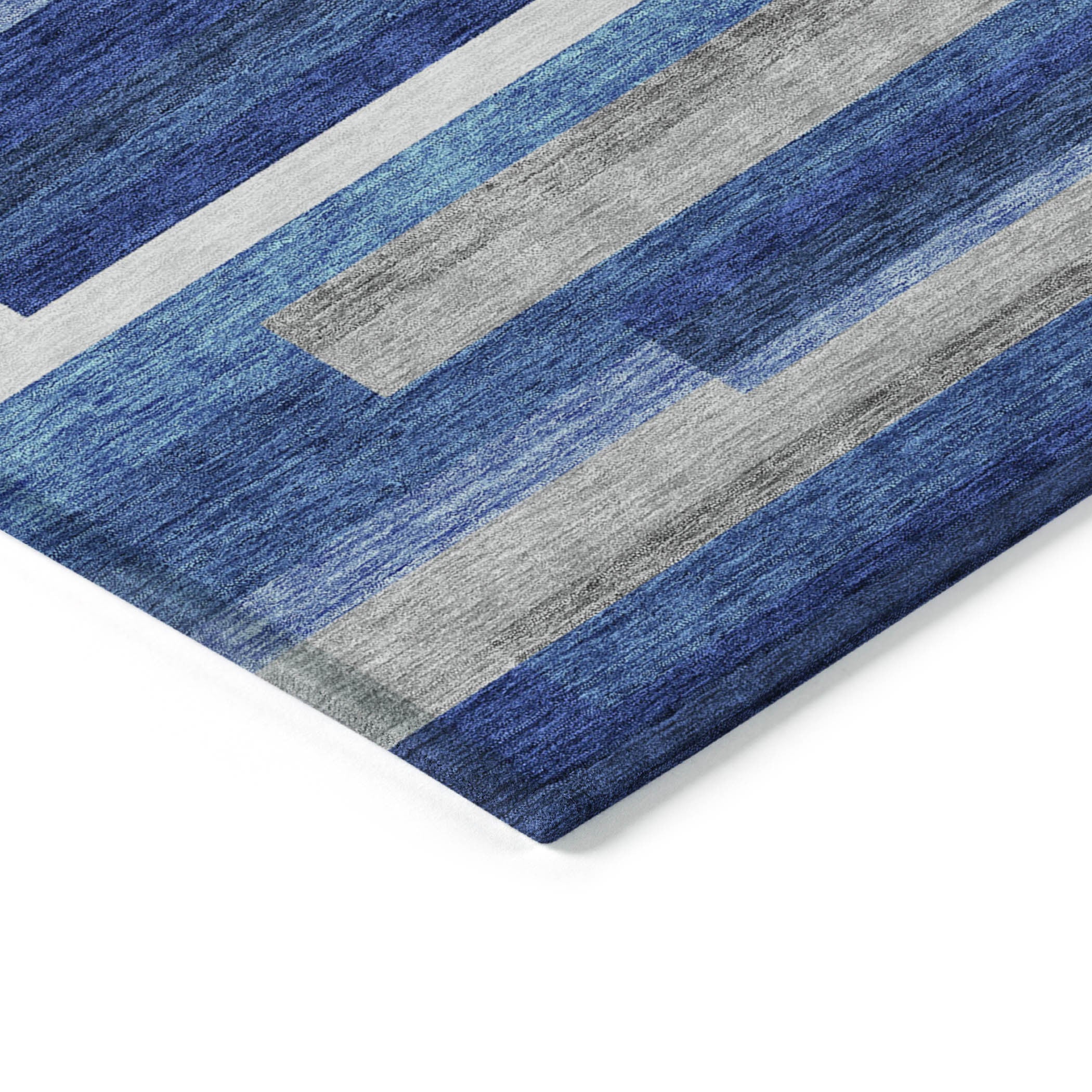 10' X 14' Navy Blue And Denim Blue Striped Washable Indoor Outdoor Area Rug - Outdoor