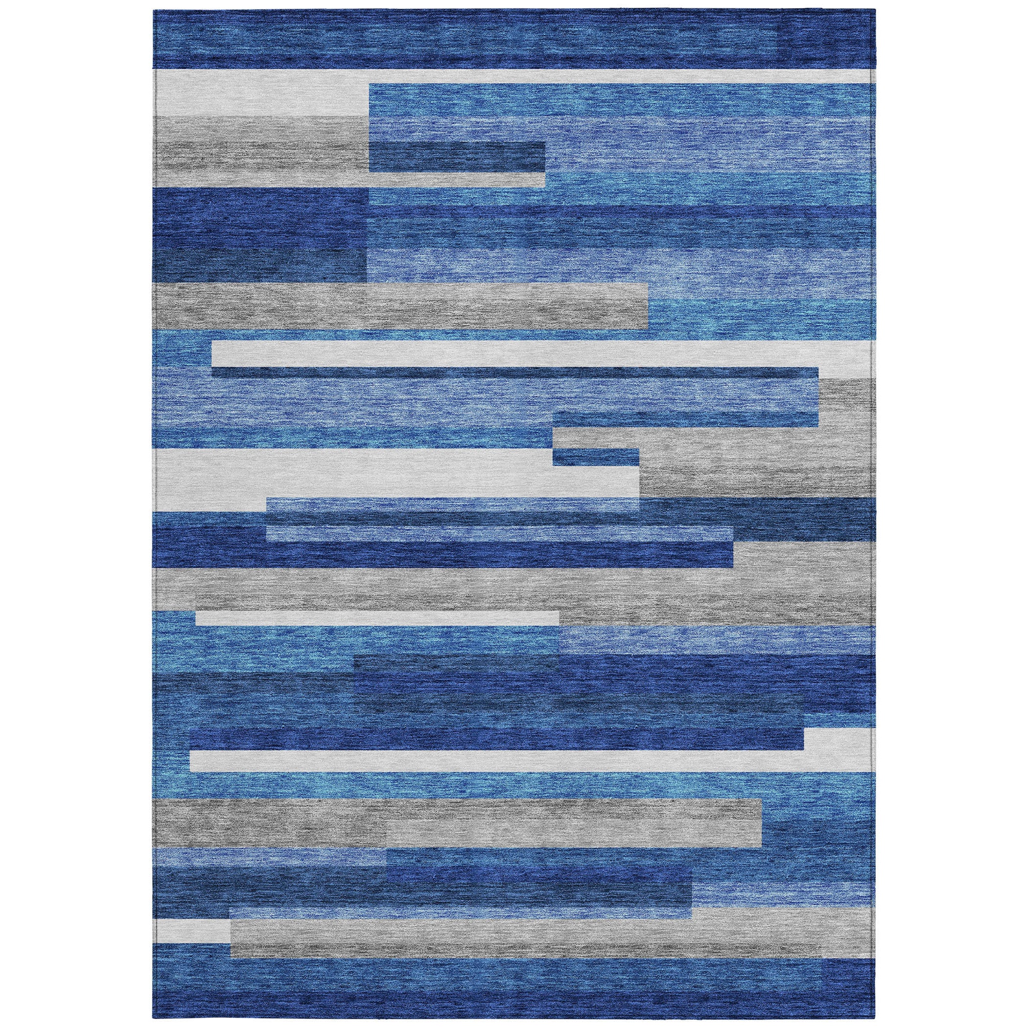 10' X 14' Navy Blue And Denim Blue Striped Washable Indoor Outdoor Area Rug - Outdoor