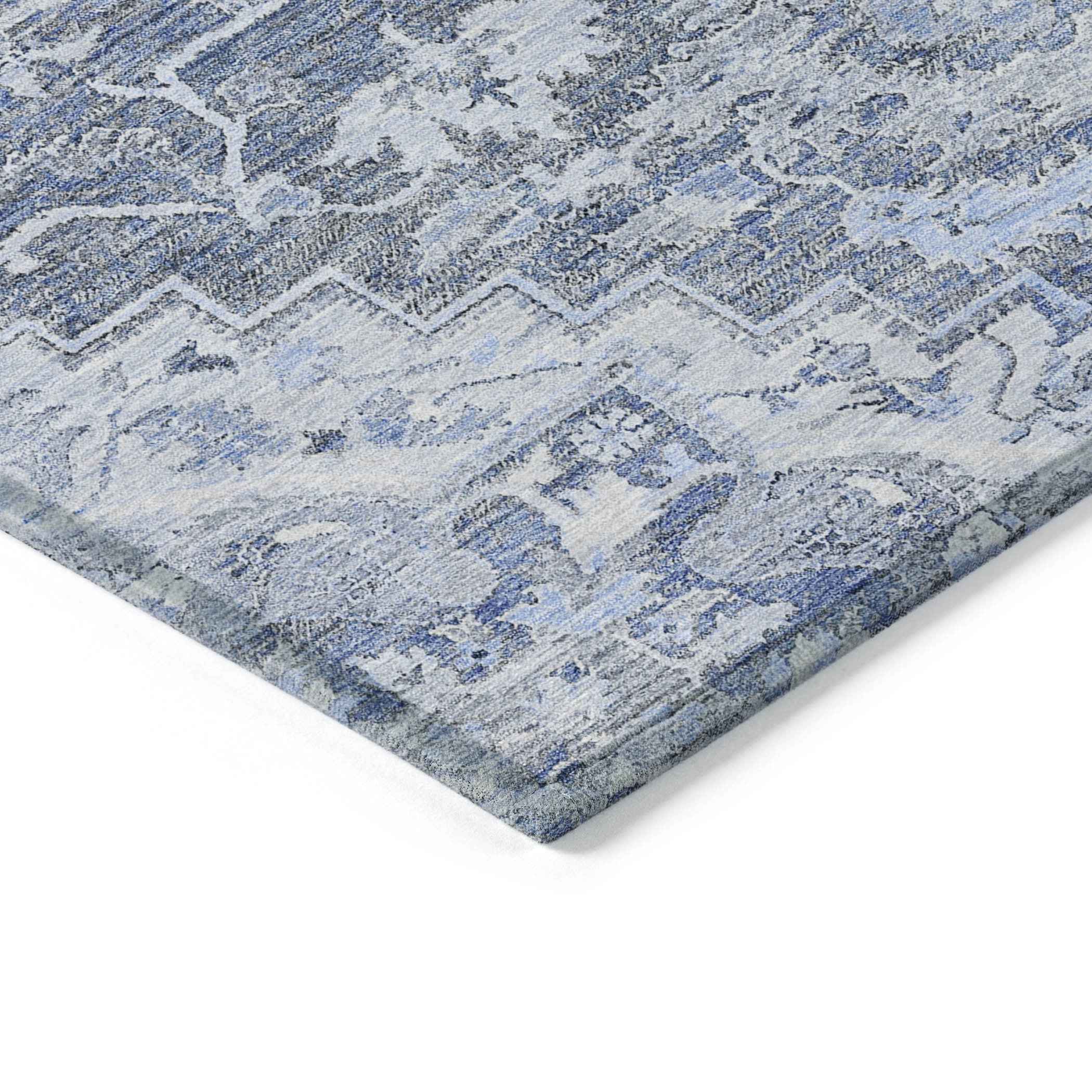8' X 10' Denim Blue And Sky Blue Oriental Washable Indoor Outdoor Area Rug