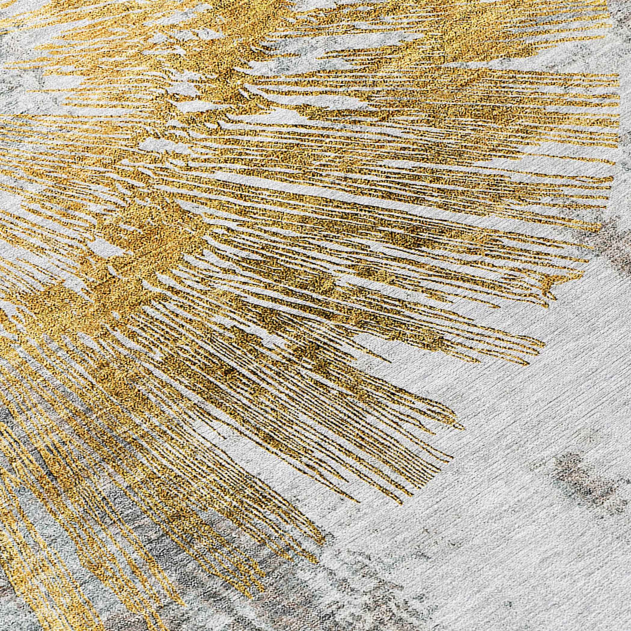 8' Gold Beige And Ivory Round Abstract Washable Indoor Outdoor Area Rug