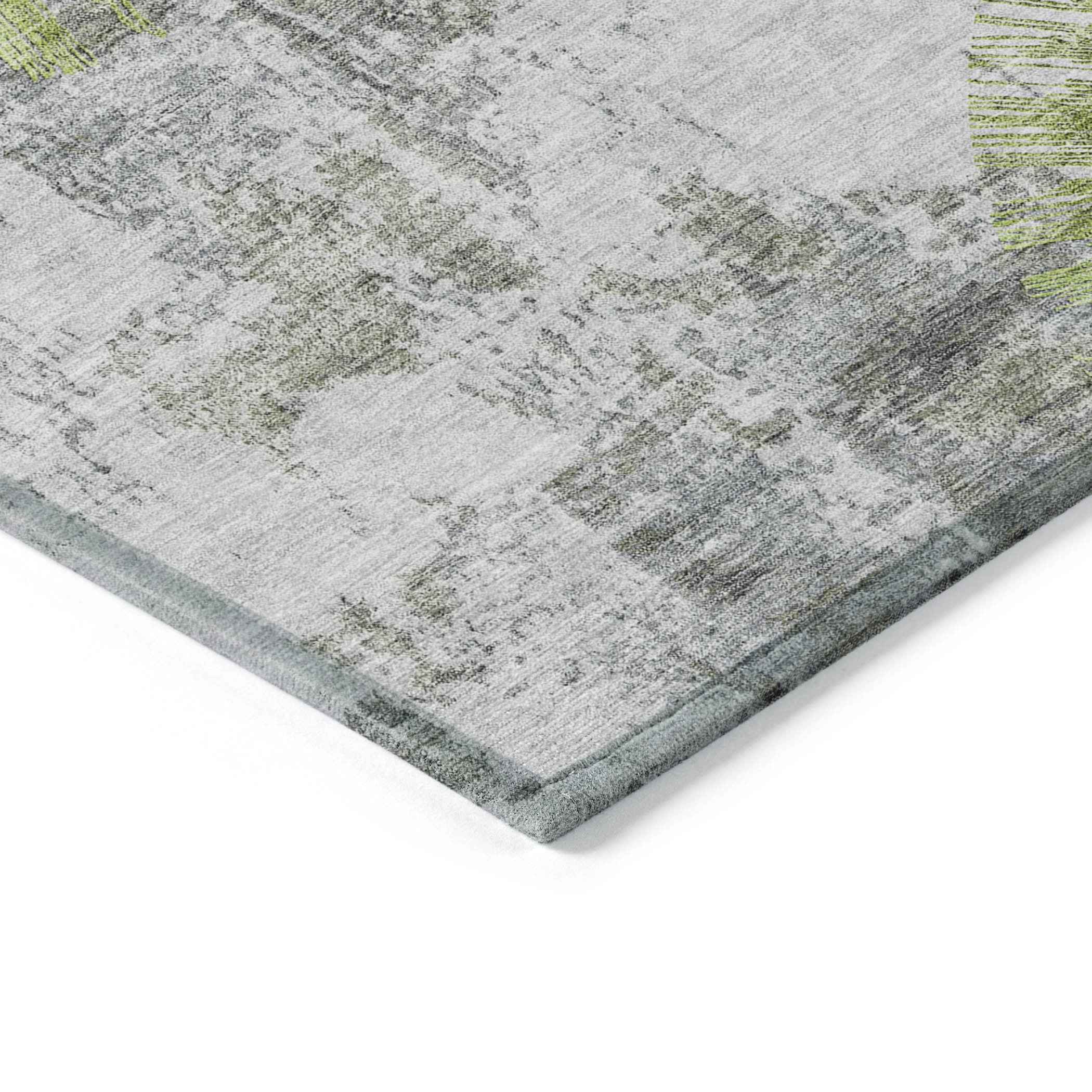 3' X 5' Artichoke Green Gray And Charcoal Abstract Washable Indoor Outdoor Area Rug