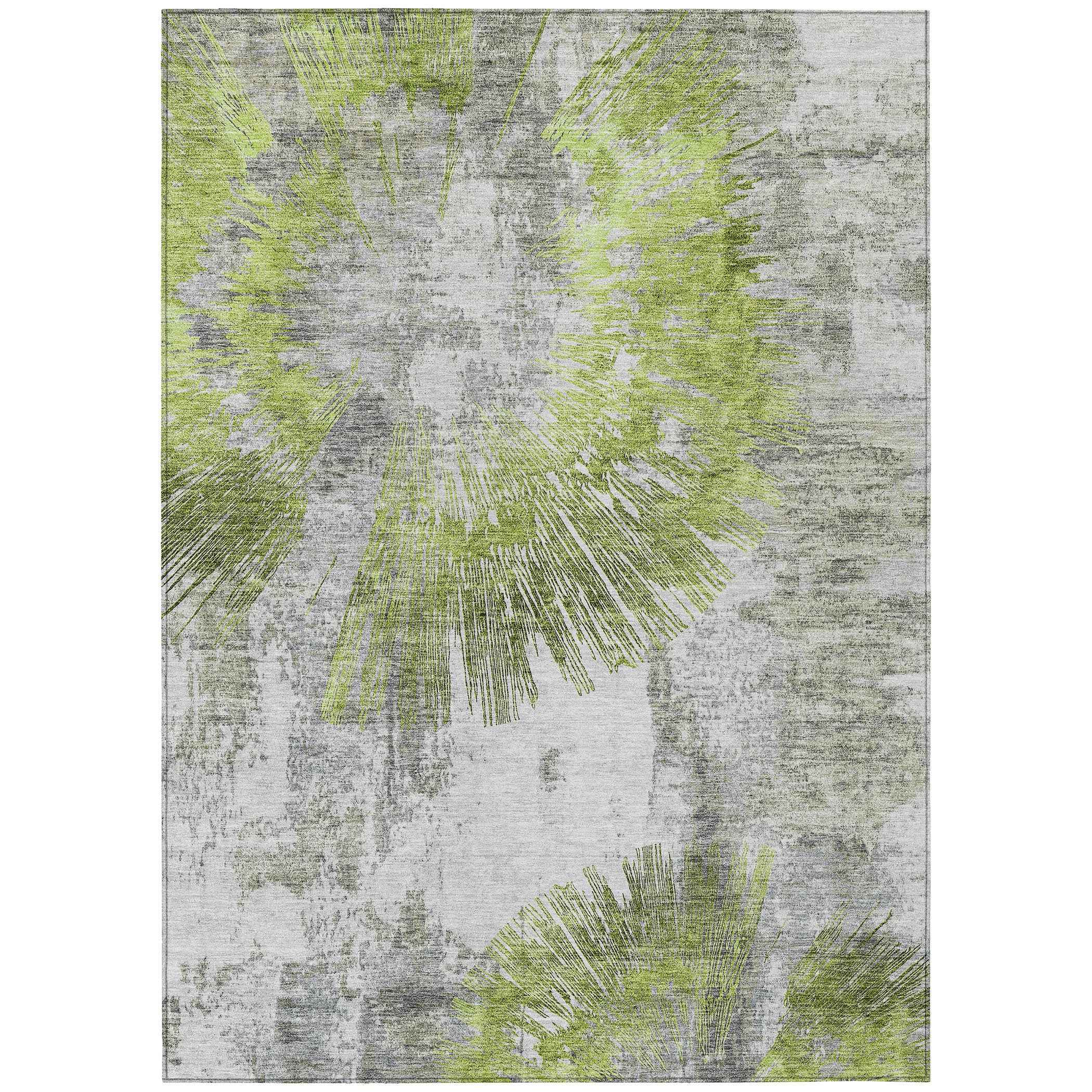3' X 5' Artichoke Green Gray And Charcoal Abstract Washable Indoor Outdoor Area Rug