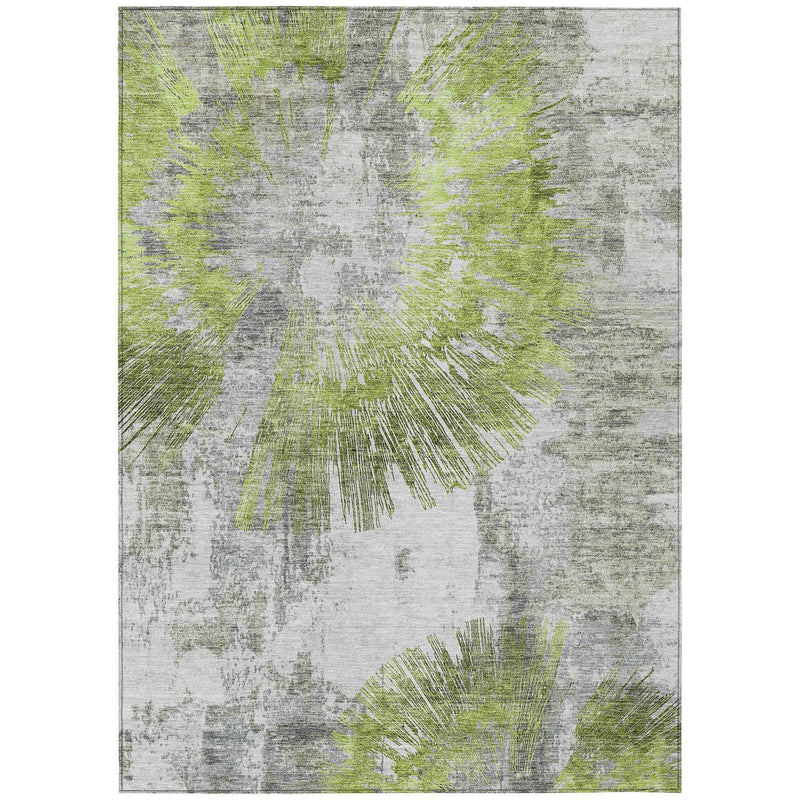 3' X 5' Artichoke Green Gray And Charcoal Abstract Washable Indoor Outdoor Area Rug