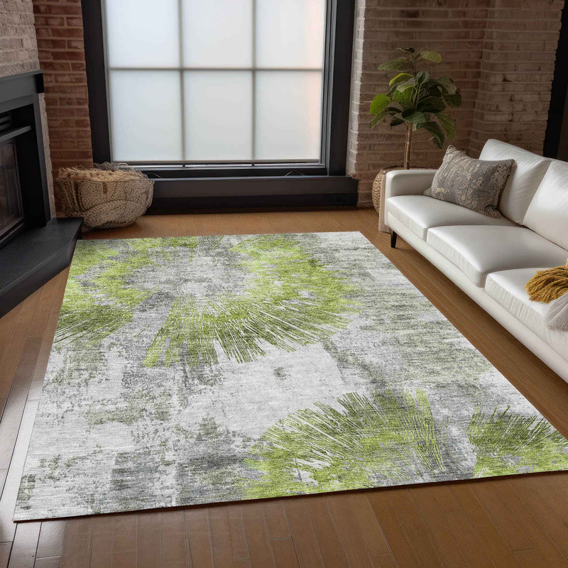 3' X 5' Artichoke Green Gray And Charcoal Abstract Washable Indoor Outdoor Area Rug