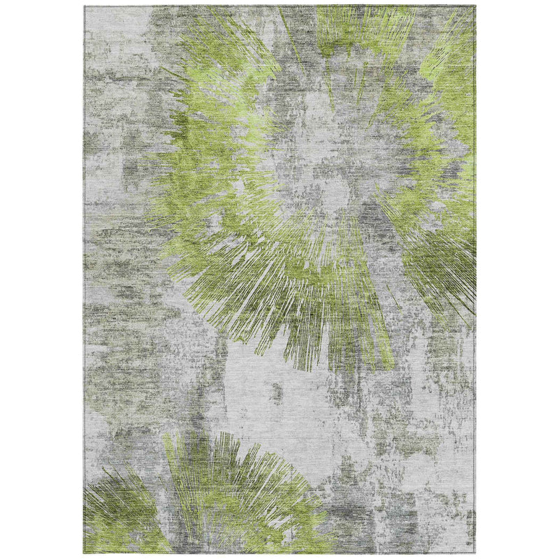 3' X 5' Artichoke Green Gray And Charcoal Abstract Washable Indoor Outdoor Area Rug