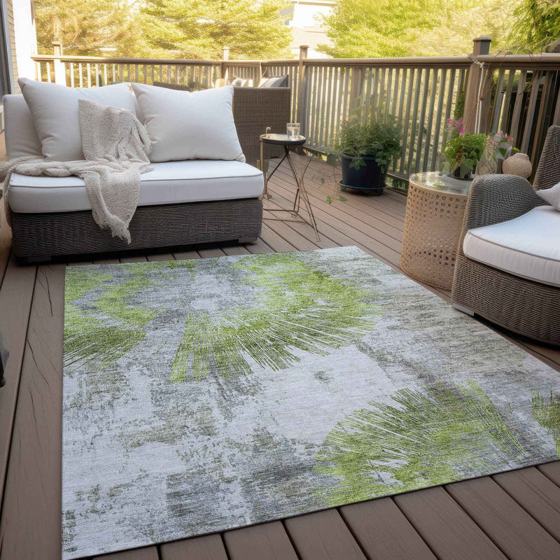 3' X 5' Artichoke Green Gray And Charcoal Abstract Washable Indoor Outdoor Area Rug