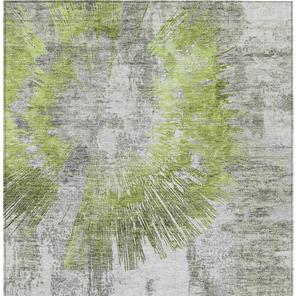 8' X 10' Artichoke Green Gray And Charcoal Abstract Washable Indoor Outdoor Area Rug