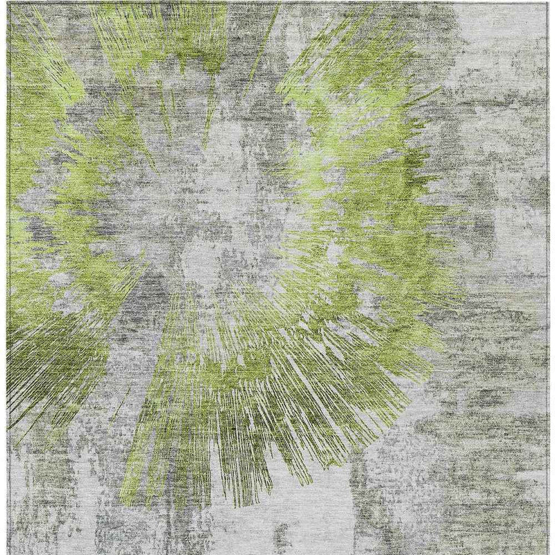 8' X 10' Artichoke Green Gray And Charcoal Abstract Washable Indoor Outdoor Area Rug
