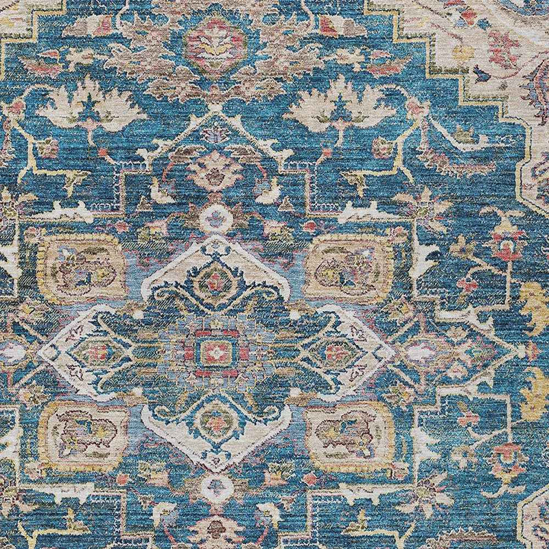 3' X 5' Blue Beige And Gold Oriental Washable Indoor Outdoor Area Rug