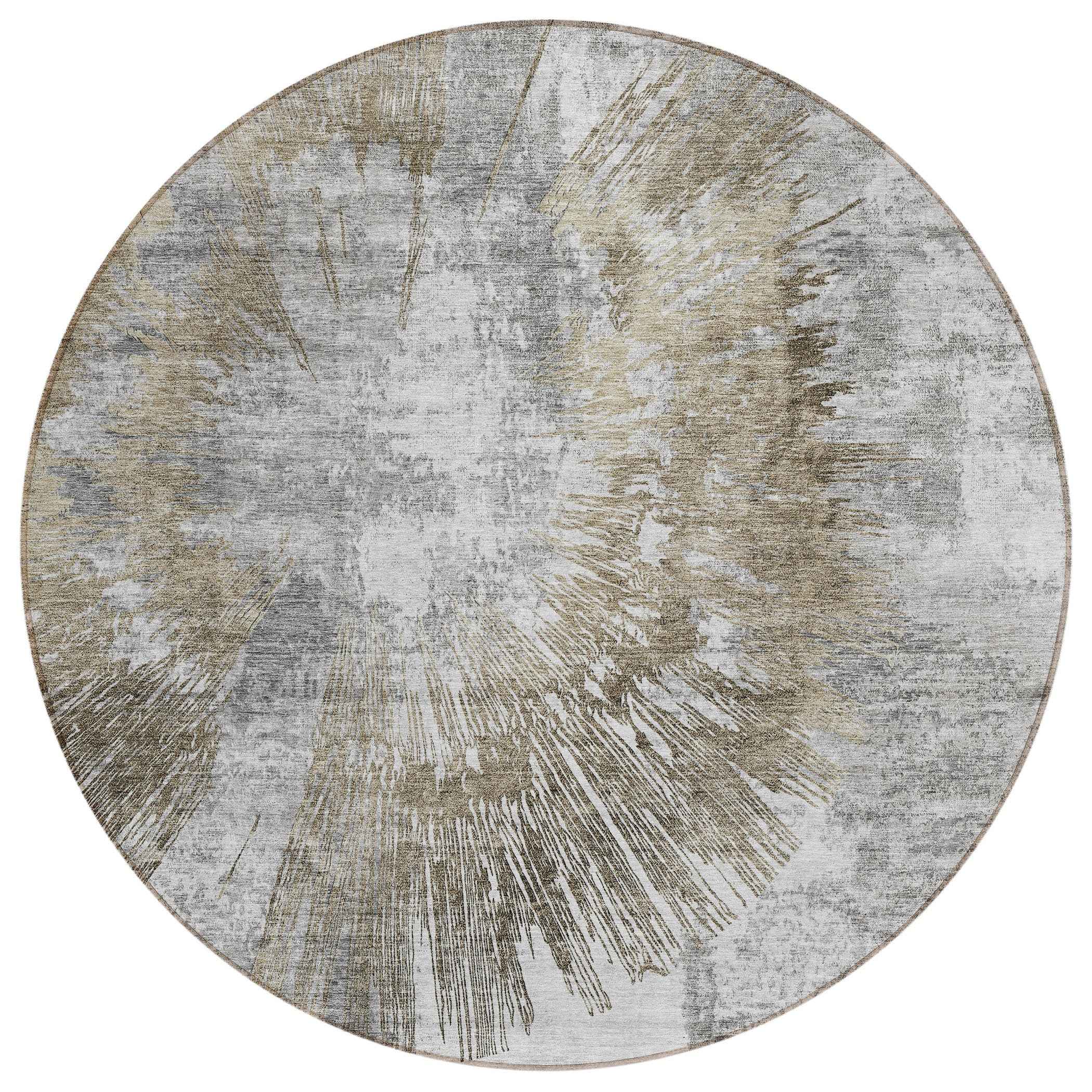 8' Taupe Beige And Brown Round Abstract Washable Indoor Outdoor Area Rug
