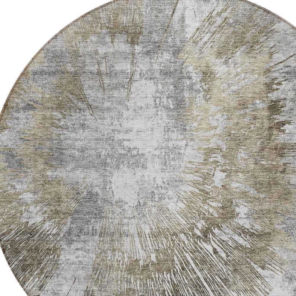 8' Taupe Beige And Brown Round Abstract Washable Indoor Outdoor Area Rug