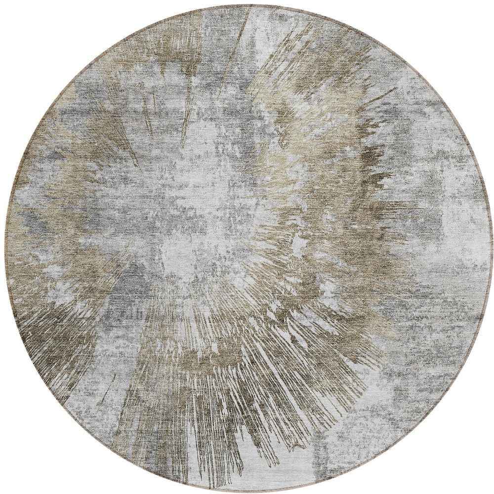 8' Taupe Beige And Brown Round Abstract Washable Indoor Outdoor Area Rug