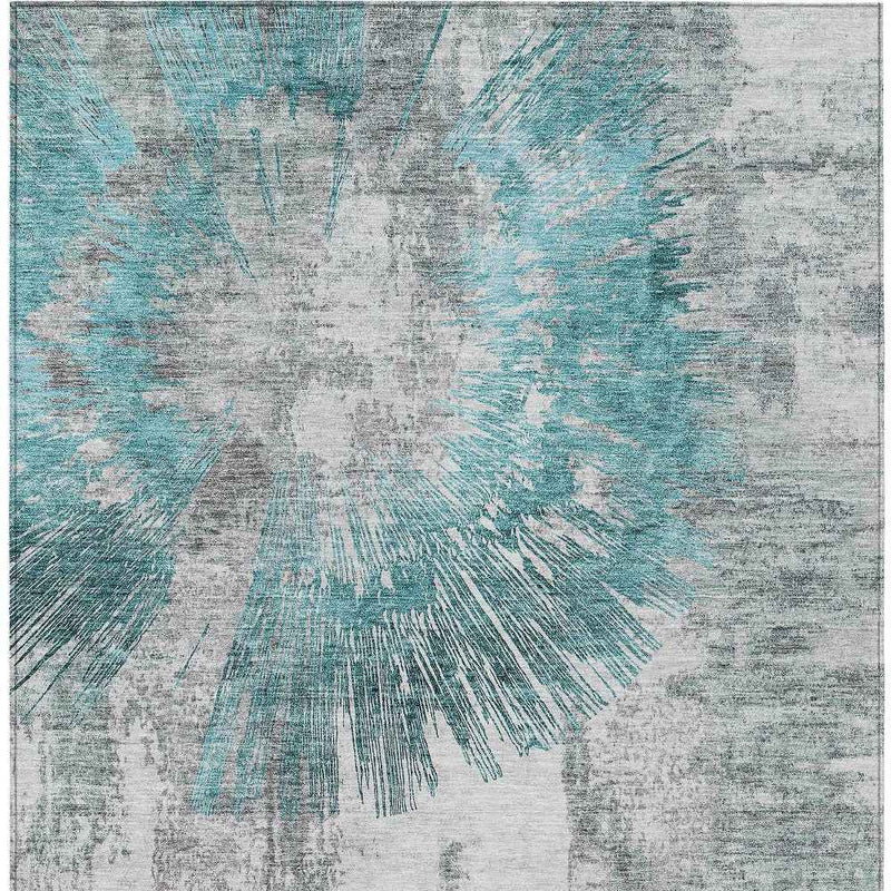 3' X 5' Teal Blue Aqua And Gray Abstract Washable Indoor Outdoor Area Rug