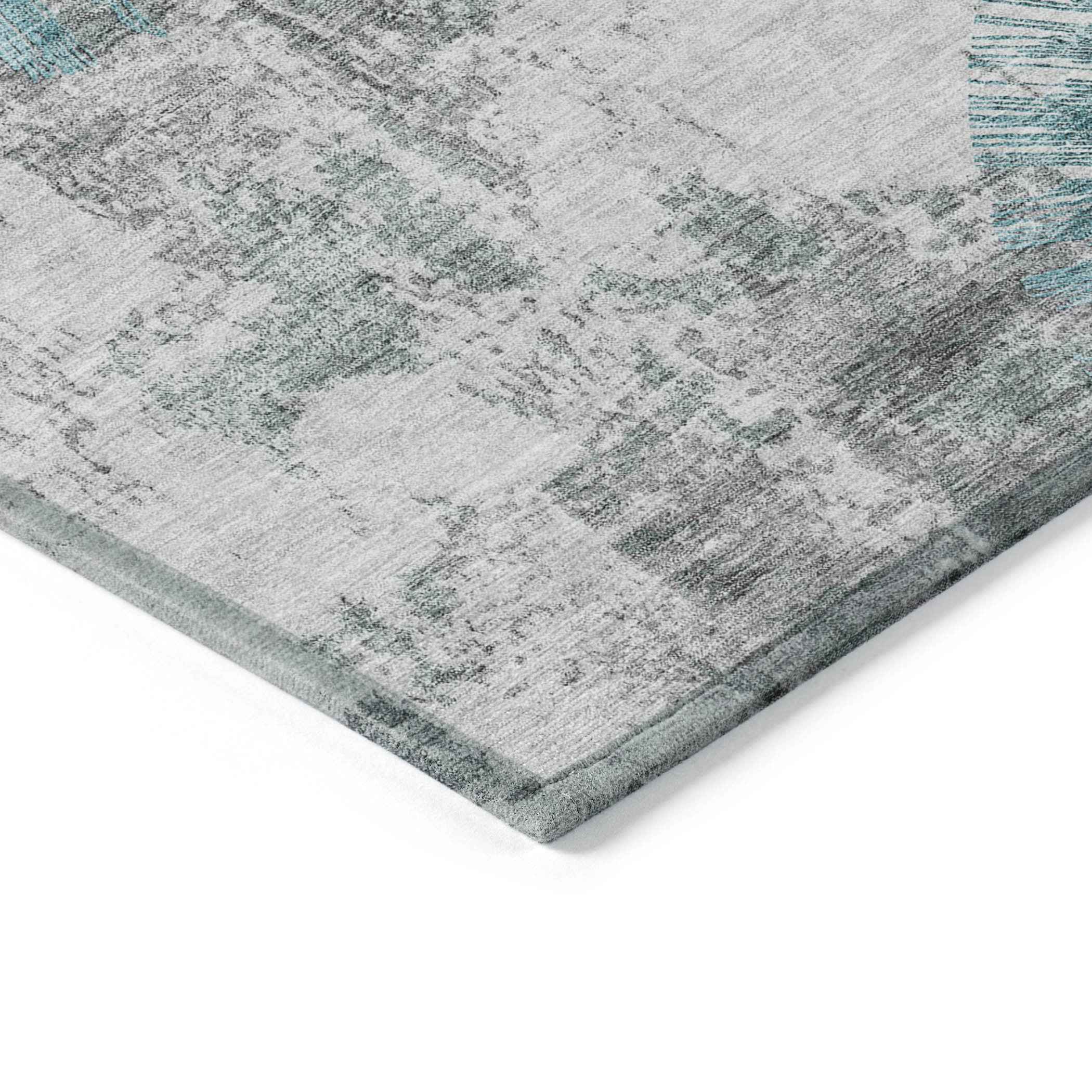3' X 5' Teal Blue Aqua And Gray Abstract Washable Indoor Outdoor Area Rug