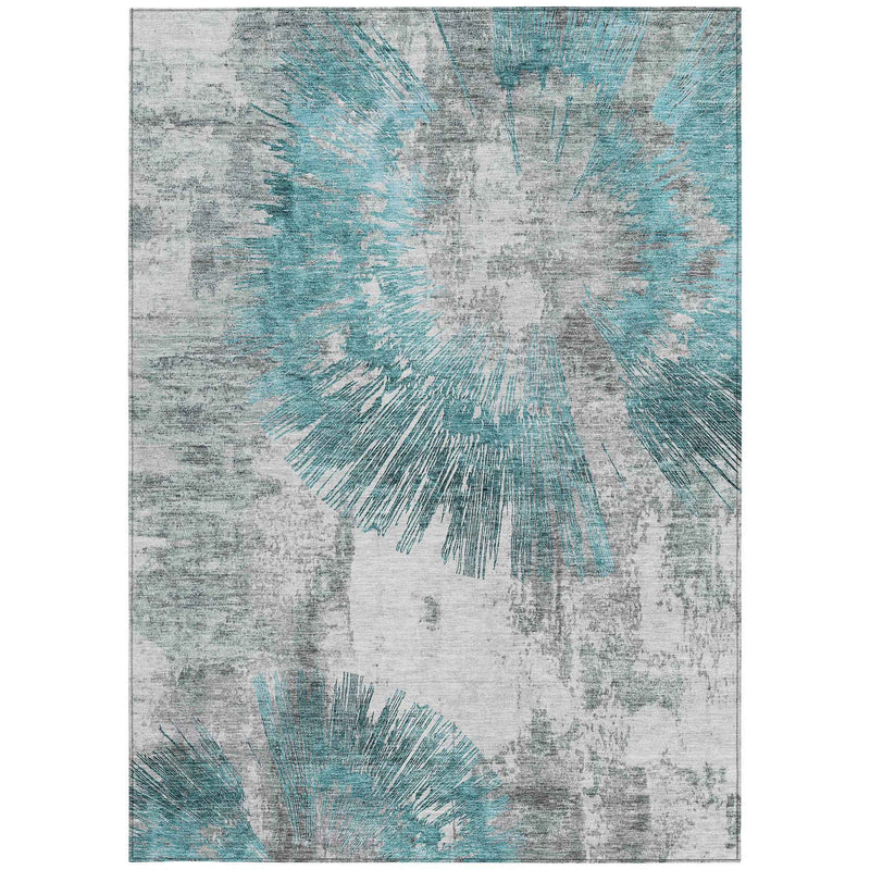 3' X 5' Teal Blue Aqua And Gray Abstract Washable Indoor Outdoor Area Rug