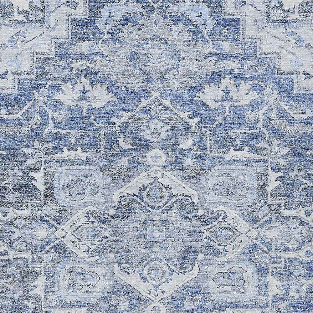 3' X 5' Denim Blue And Sky Blue Oriental Washable Indoor Outdoor Area Rug