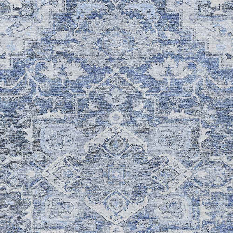 3' X 5' Denim Blue And Sky Blue Oriental Washable Indoor Outdoor Area Rug