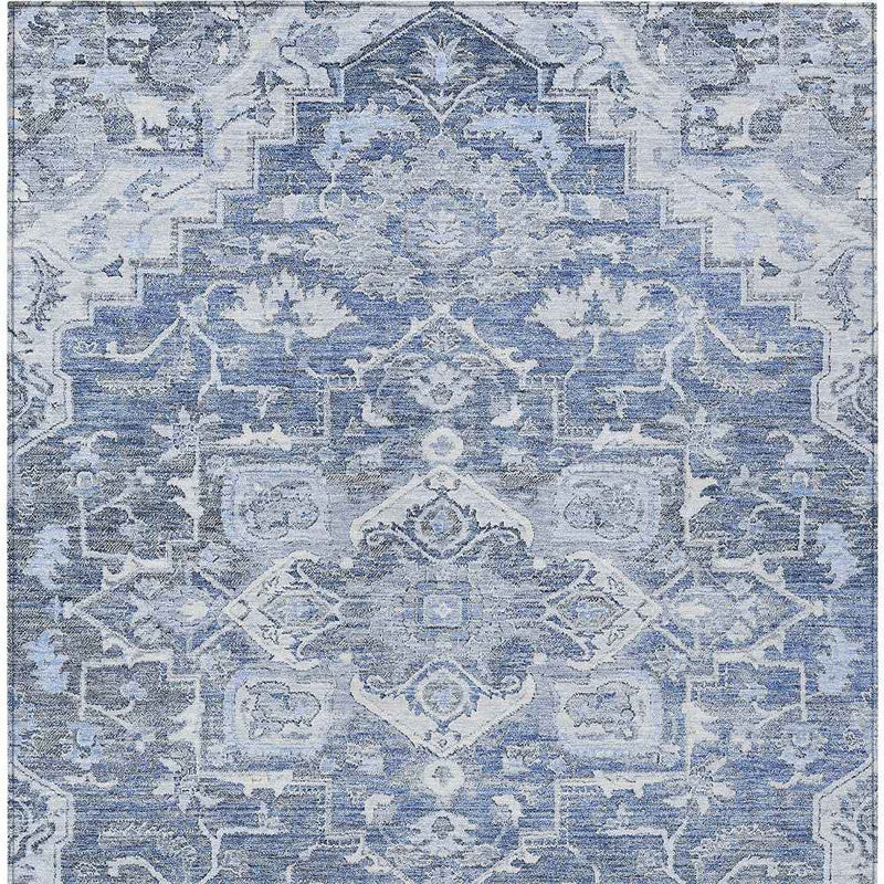 3' X 5' Denim Blue And Sky Blue Oriental Washable Indoor Outdoor Area Rug