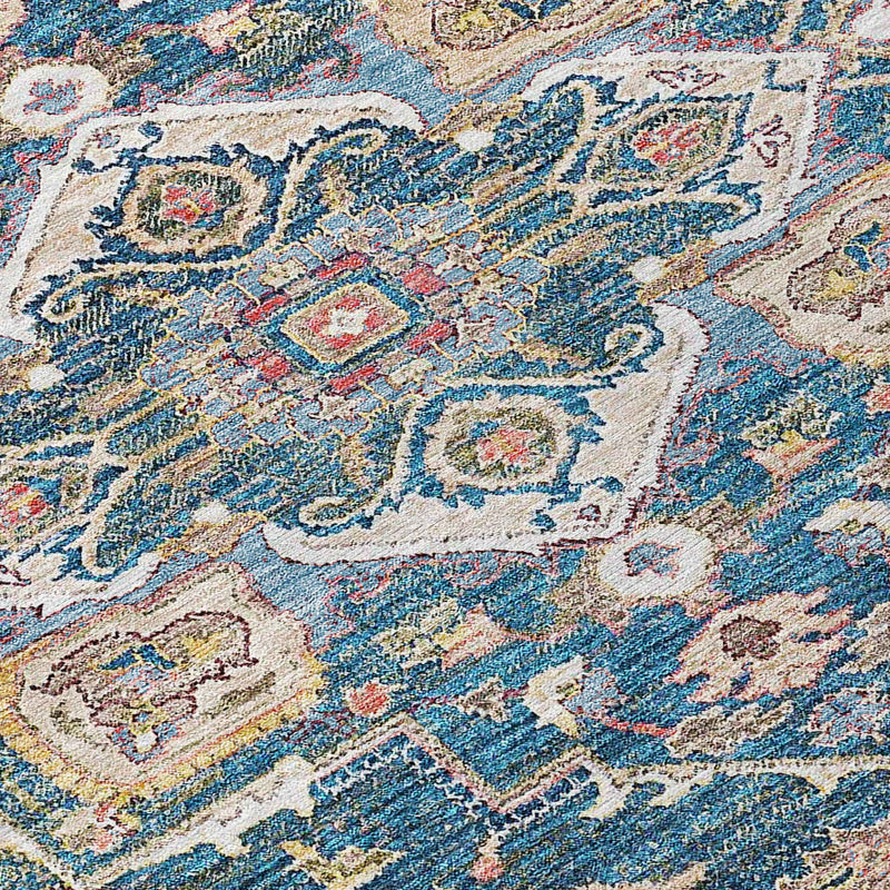 8' X 10' Blue Beige And Gold Oriental Washable Indoor Outdoor Area Rug