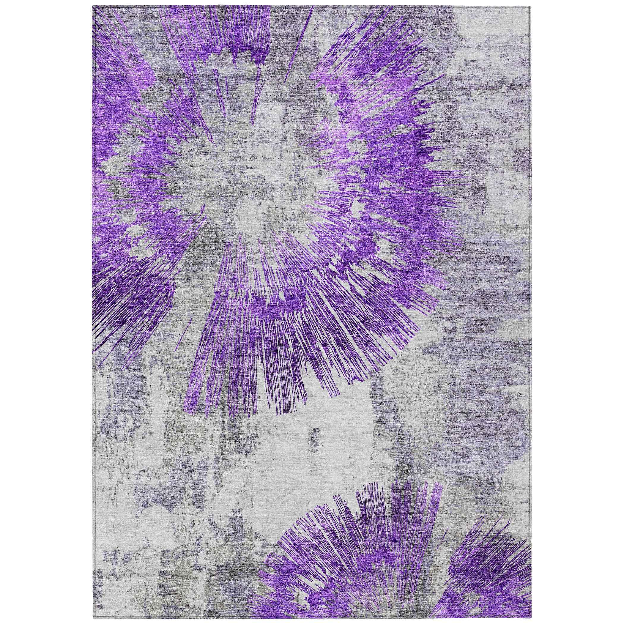 8' X 10' Purple Gray And Charcoal Abstract Washable Indoor Outdoor Area Rug