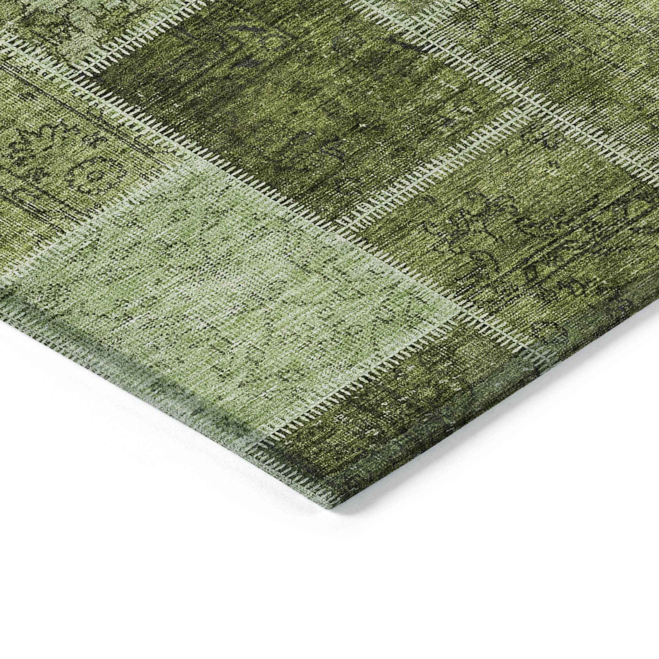 3' X 5' Olive Green And Artichoke Green Patchwork Washable Indoor Outdoor Area Rug