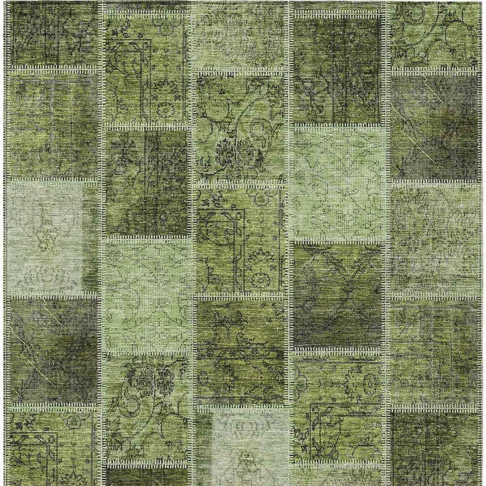 3' X 5' Olive Green And Artichoke Green Patchwork Washable Indoor Outdoor Area Rug