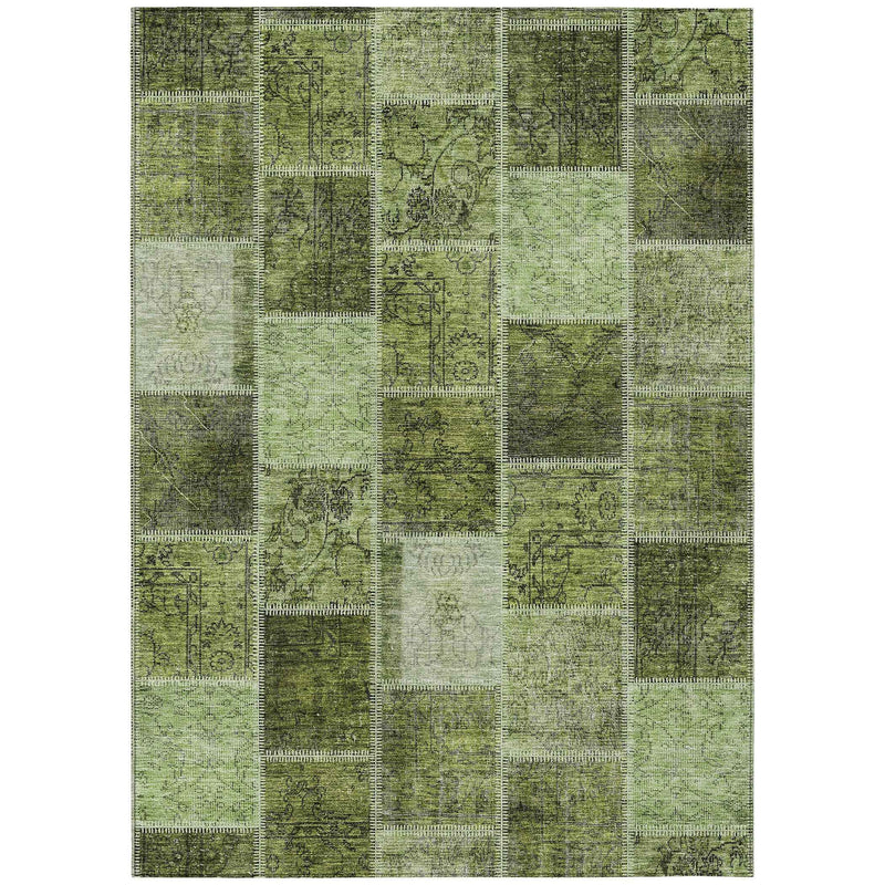 3' X 5' Olive Green And Artichoke Green Patchwork Washable Indoor Outdoor Area Rug