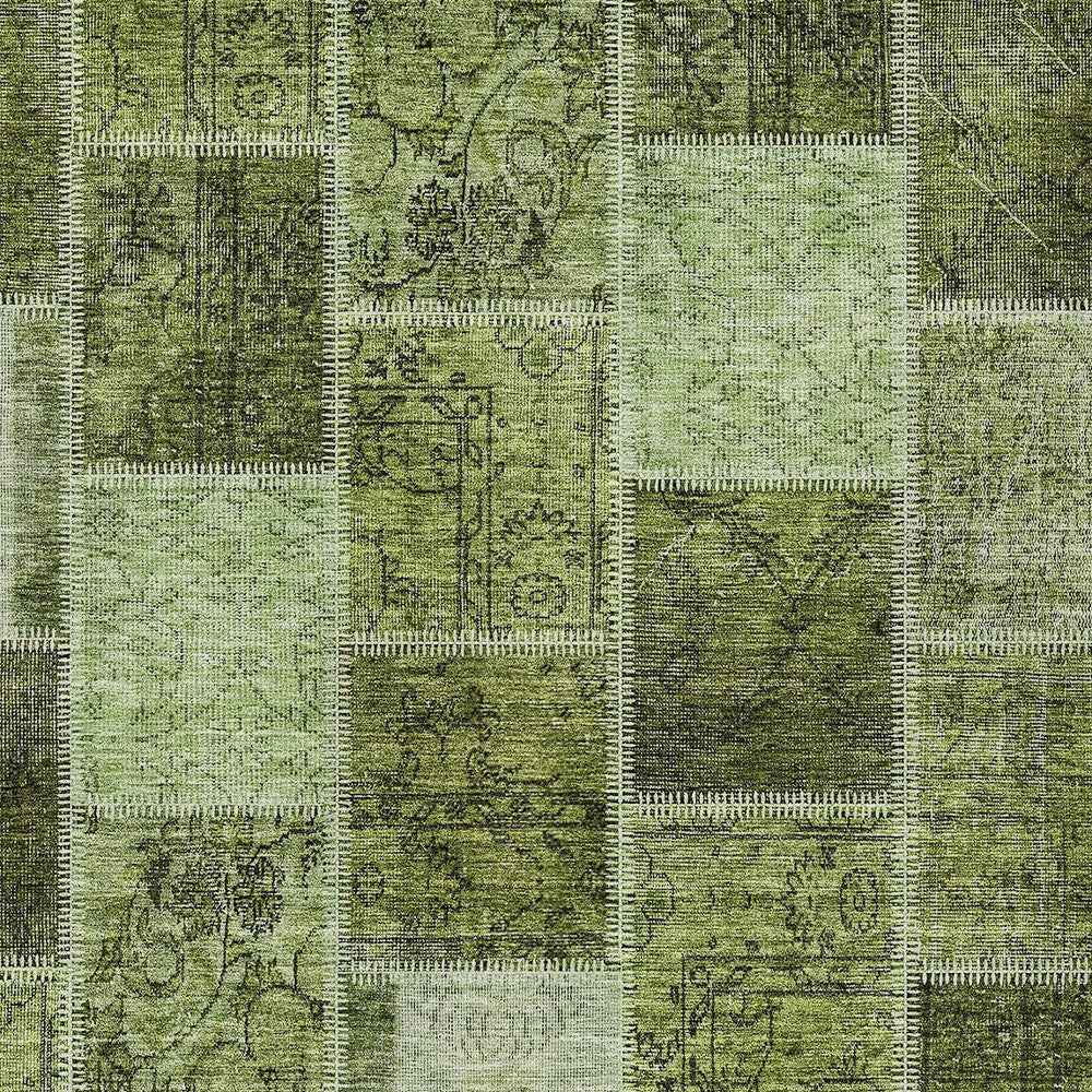 3' X 5' Olive Green And Artichoke Green Patchwork Washable Indoor Outdoor Area Rug
