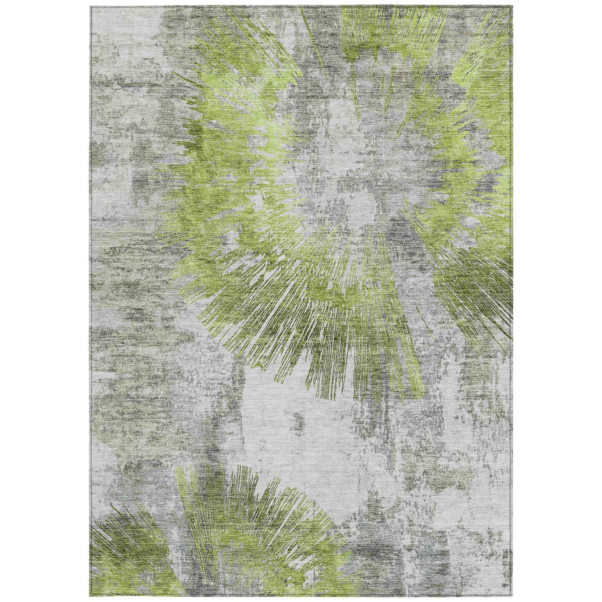 9' X 12' Artichoke Green Gray And Charcoal Abstract Washable Indoor Outdoor Area Rug