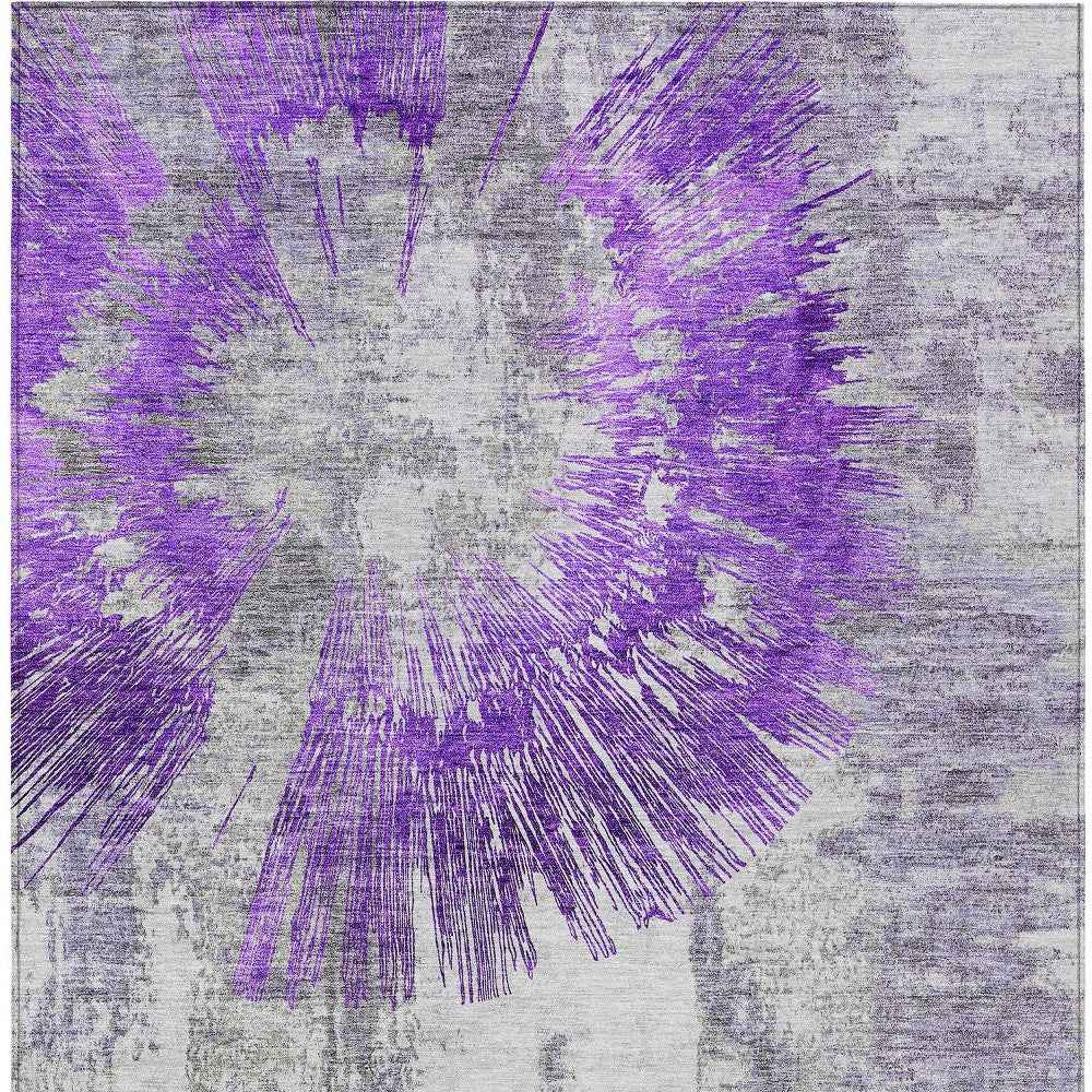 5' X 8' Purple Gray And Charcoal Abstract Washable Indoor Outdoor Area Rug