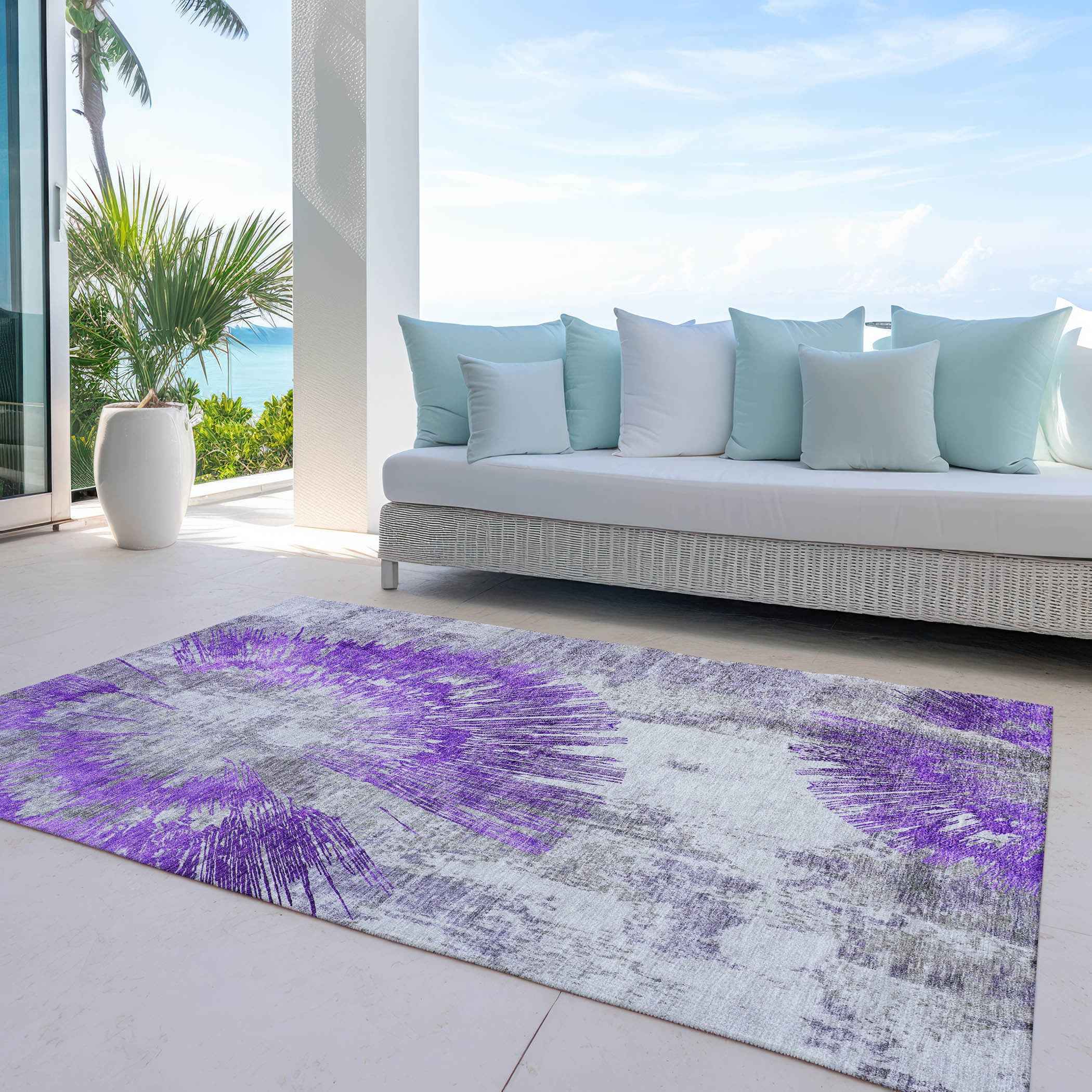 5' X 8' Purple Gray And Charcoal Abstract Washable Indoor Outdoor Area Rug