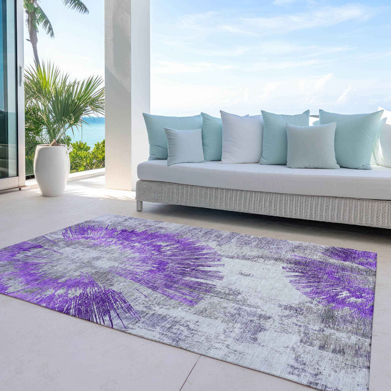 5' X 8' Purple Gray And Charcoal Abstract Washable Indoor Outdoor Area Rug