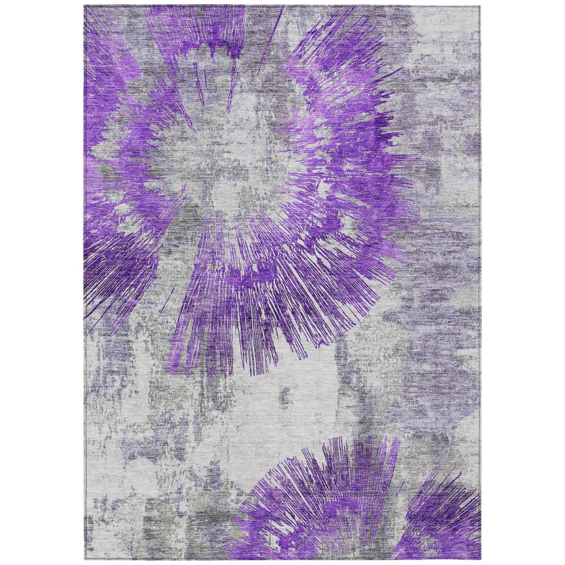 5' X 8' Purple Gray And Charcoal Abstract Washable Indoor Outdoor Area Rug
