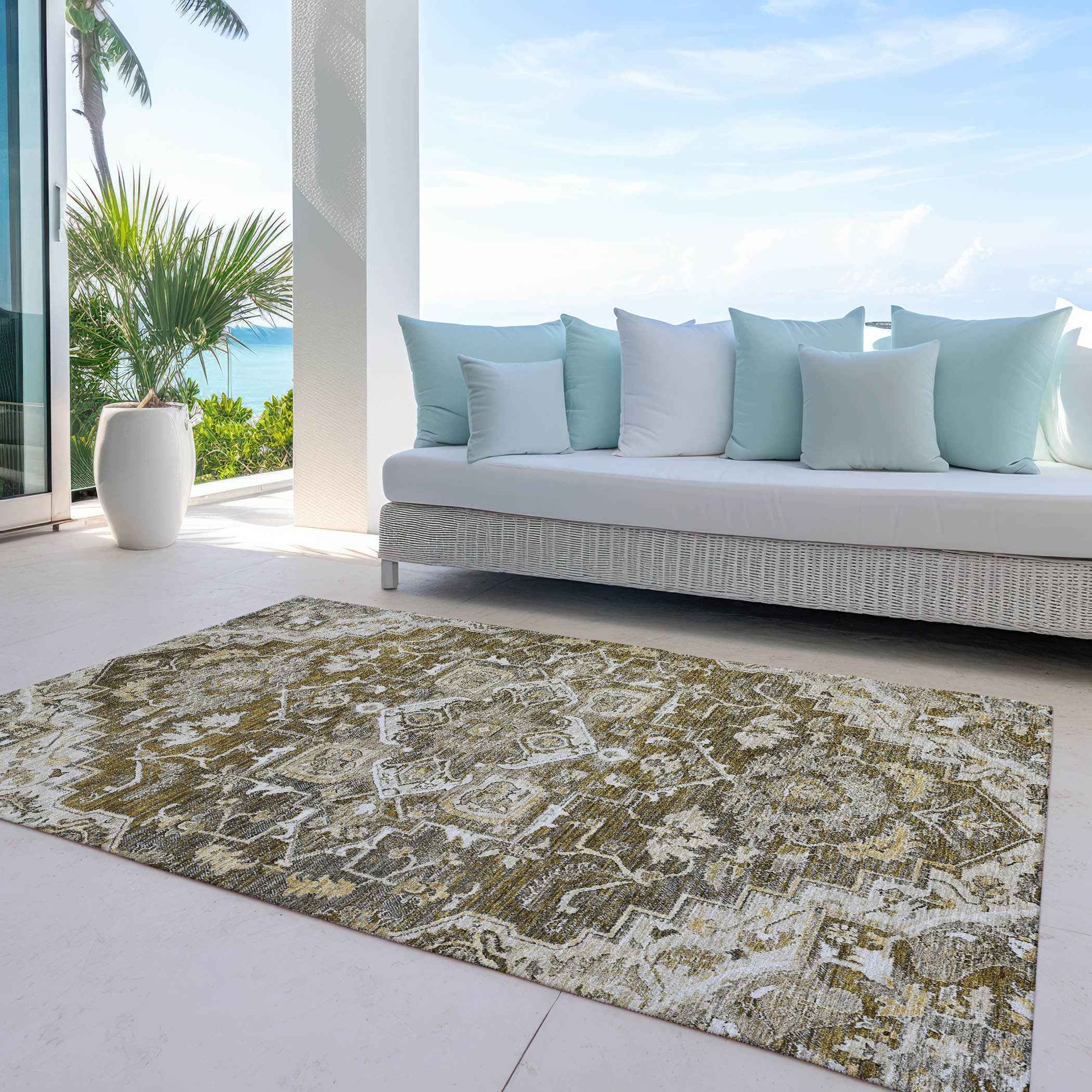 3' X 5' Brown Beige And Taupe Oriental Washable Indoor Outdoor Area Rug